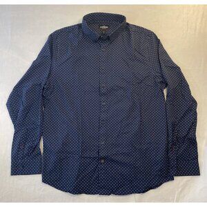Men's Large Blue w/White Dots Slim Performance Stretch Express Button Down Shirt